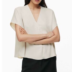 Babaton Aritzia Pictorial Blouse Relaxed Boxy Matte Satin V-Neck Pop-Over Top